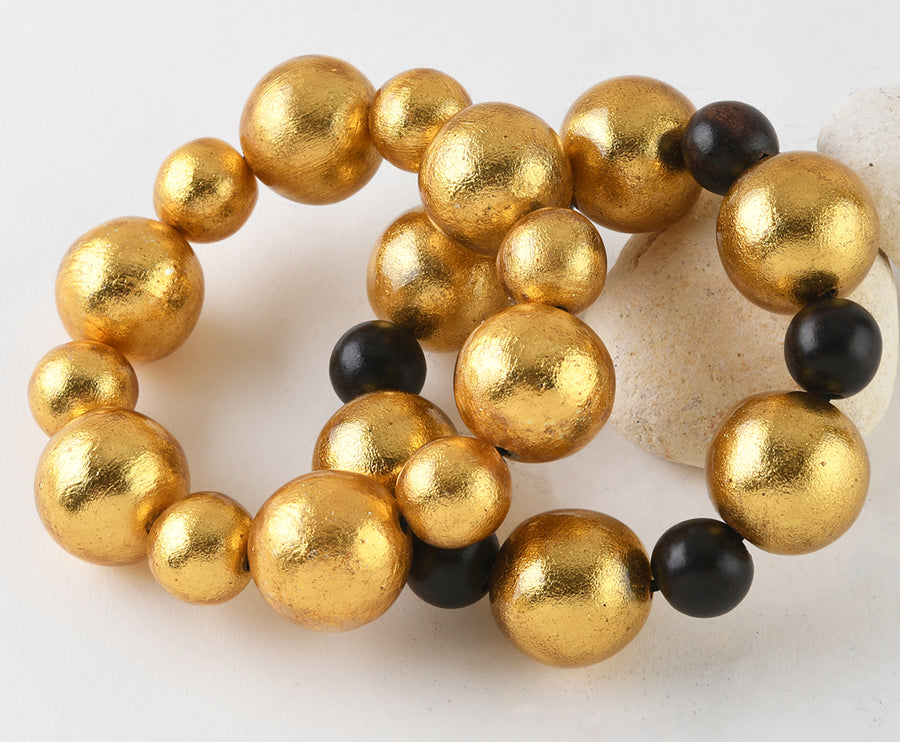 STACKABLE WOOD AND  GOLD BAUBBLE BRACELET, GOLD/WOOD