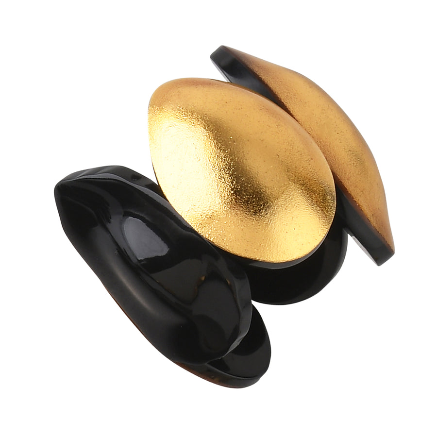 TWO-TONE STATEMENT PETAL STRETCH BRACELET. GOLD/BLACK