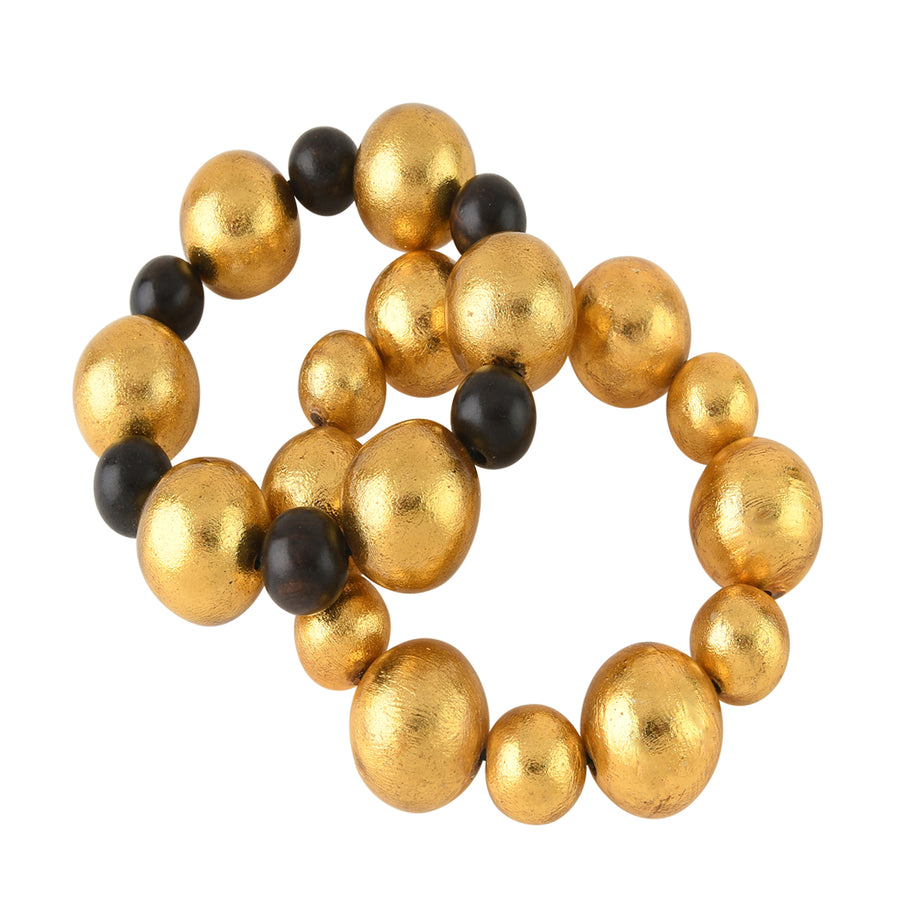 STACKABLE WOOD AND  GOLD BAUBBLE BRACELET, GOLD/WOOD