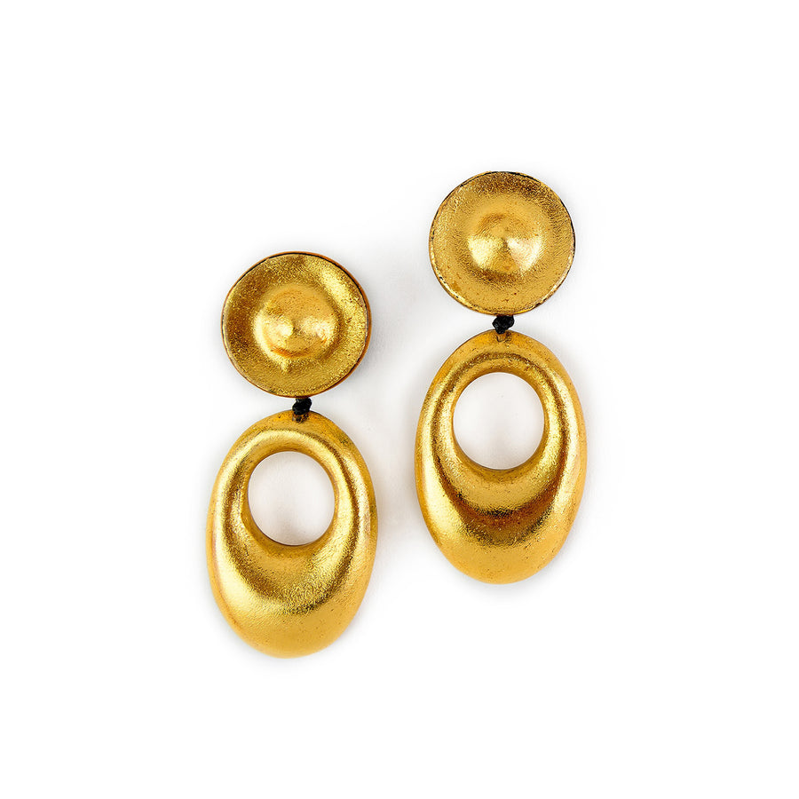 DOUBLE DROP OPEN DANGLE & DROP EARRINGS GOLD FOIL/RESIN