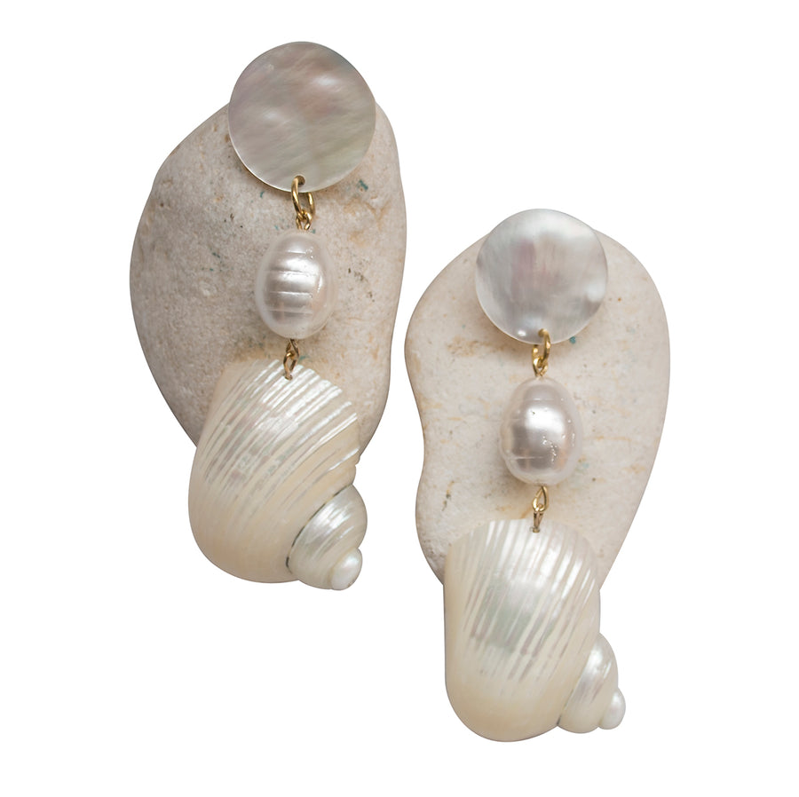 MOTHER-OF-PEARL, TURBO SHELL AND FAUX PEARL EARRINGS