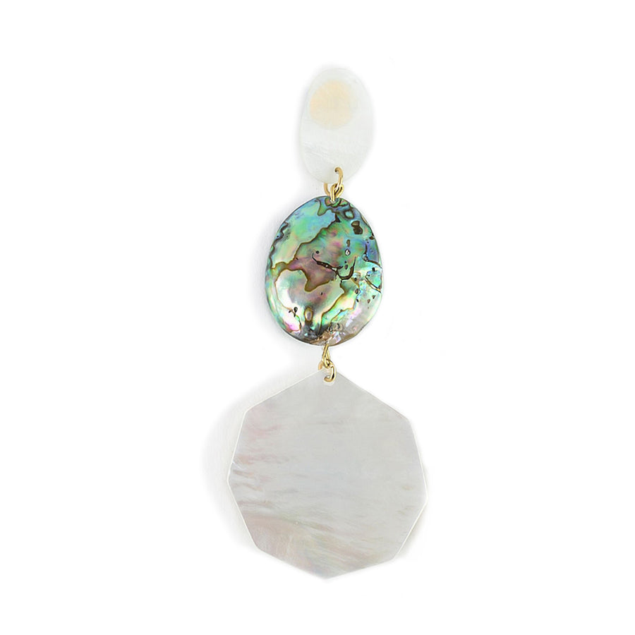 FREEFORM STATEMENT MOTHER-OF-PEARL EARRINGS WITH ABALONE ACCENTS