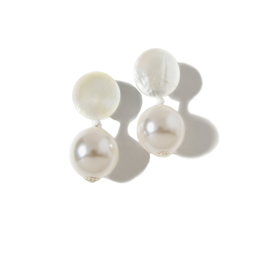 DOUBLE DROP MOTHER-OF-PEARL AND FAUX PEARL EARRINGS