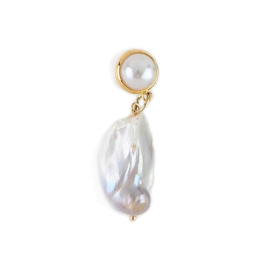 FAUX PEARL AND  ROUND BAROQUE PEARL EARRINGS