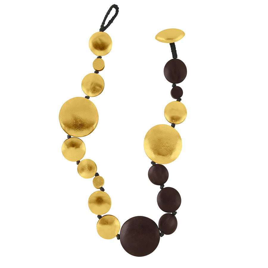 WOOD AND GOLD DISC NECKLACE WOOD/GOLD