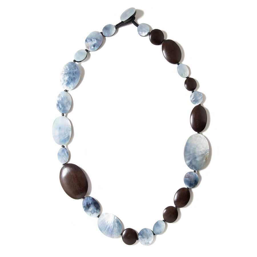 LONG WOOD/MOP STATEMENT NECKLACE