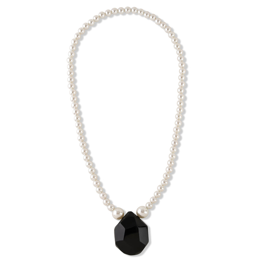 FAUX PEARL AND BLACK FACETED RESIN PENDANT