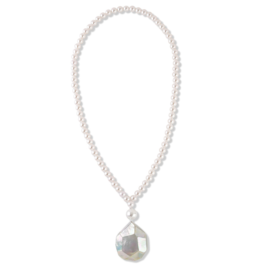 FAUX PEARL AND FACETED MOTHER-OF-PEARL PENDANT