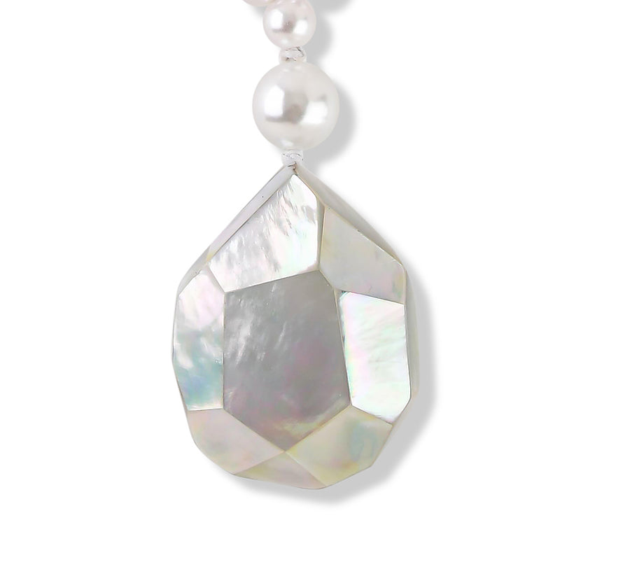 FAUX PEARL AND FACETED MOTHER-OF-PEARL PENDANT