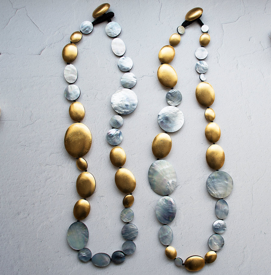 MOTHER-OF-PEARL AND GOLD FOIL STATEMENT NECKLACE