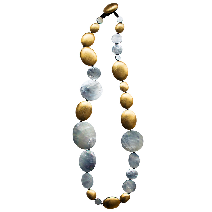 MOTHER-OF-PEARL AND GOLD FOIL STATEMENT NECKLACE