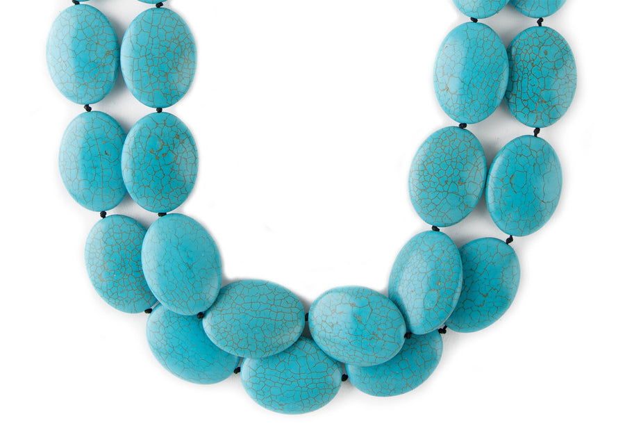 TURQUOISE AND WOOD BAR DRAPE NECKLACE
