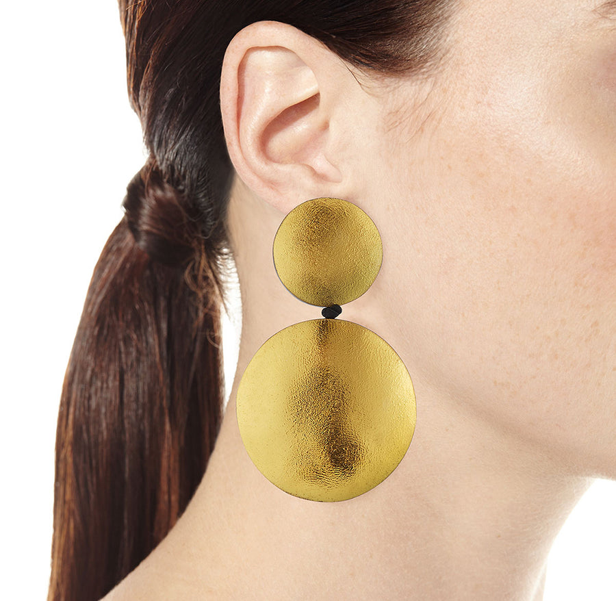 DOUBLE DROP DISC EARRINGS GOLD