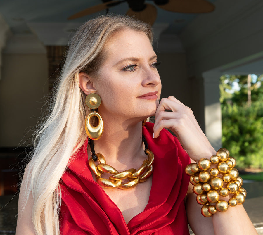 DOUBLE DROP OPEN DANGLE & DROP EARRINGS GOLD FOIL/RESIN